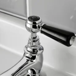 Hudson Reed Black Topaz Lever Basin Taps With Hexagonal Collars - Chrome/Black