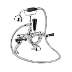 Hudson Reed Black Topaz Lever Deck Mounted Bath Shower Mixer with Handset Kit & Hexagonal Collars