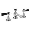 Hudson Reed Black Topaz Lever 3 Tap Hole Basin Mixer With Hexagonal Collars & Pop-up Waste