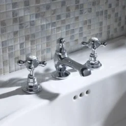 Hudson Reed Topaz 3 Hole Basin Mixer with Pop-Up Waste