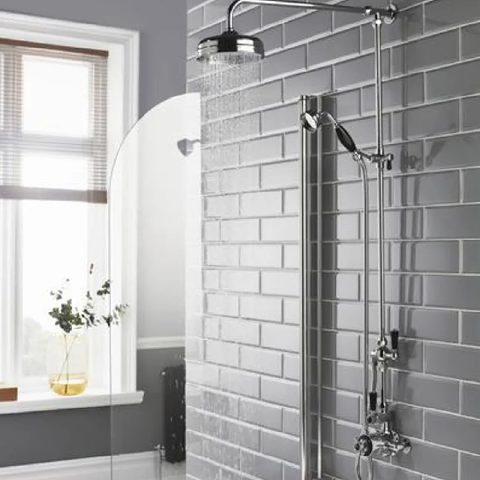 Hudson Reed Victorian Grand Black Topaz Rigid Riser Kit With Exposed Twin Valve - Chrome/Black