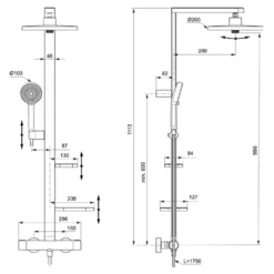 Ideal Standard Ceratherm Alu+ Exposed Thermostatic Shower Kit with Multi-Function Shower Head, Handset & 2 Shelves