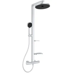 Ideal Standard Ceratherm Alu+ Exposed Thermostatic Shower Kit with Multi-Function Shower Head, Handset & 2 Shelves