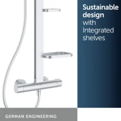 Ideal Standard Ceratherm Alu+ Exposed Thermostatic Shower Kit with Multi-Function Shower Head, Handset & 2 Shelves