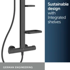 Ideal Standard Ceratherm Alu+ Exposed Thermostatic Shower Kit with Multi-Function Shower Head, Handset & 2 Shelves