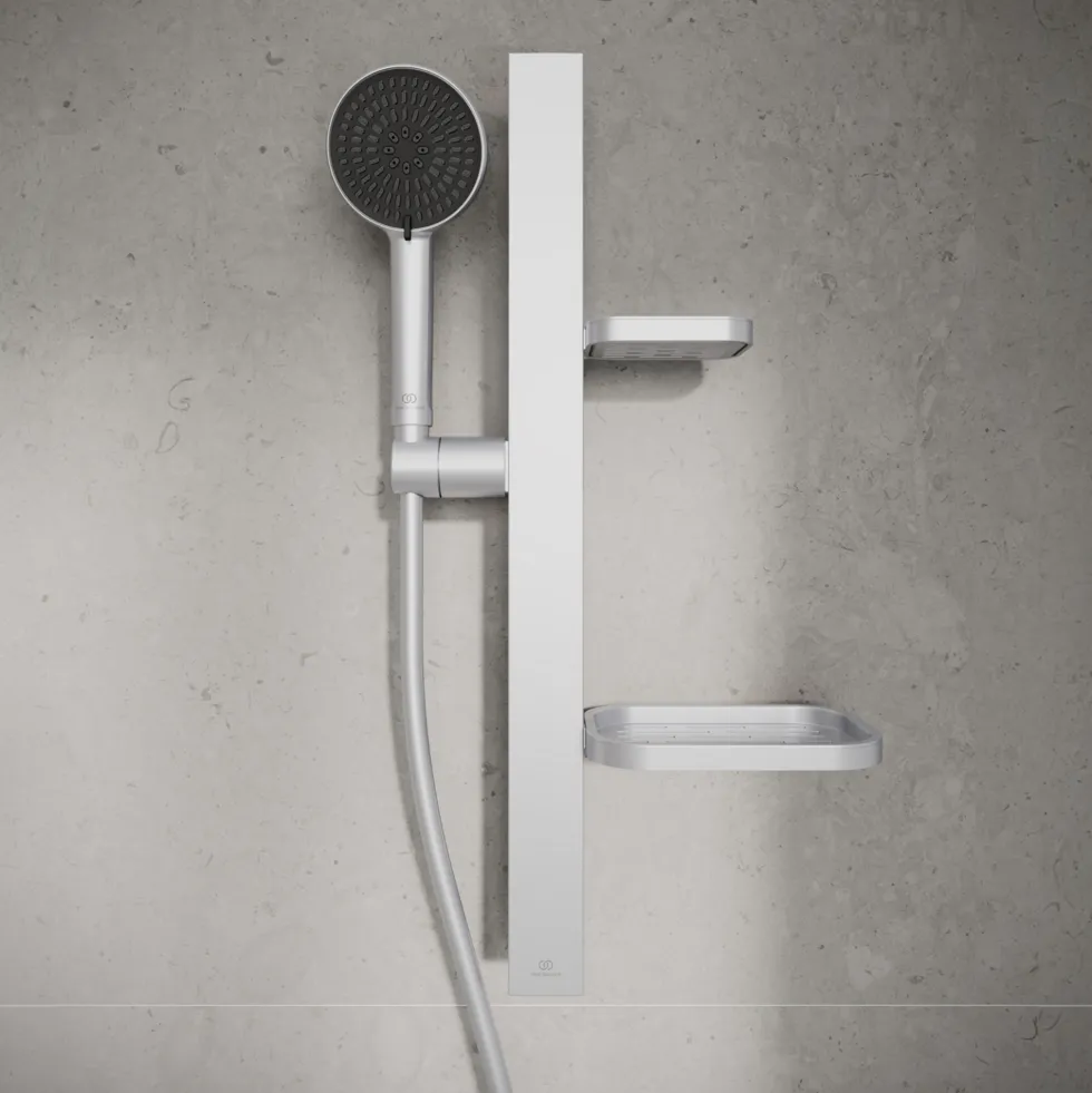 Ideal Standard Idealrain Alu+ Shower Rail Kit with Multi-Function Shower Handset & 2 Shelves