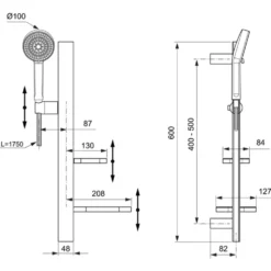 Ideal Standard Idealrain Alu+ Shower Rail Kit with Multi-Function Shower Handset & 2 Shelves