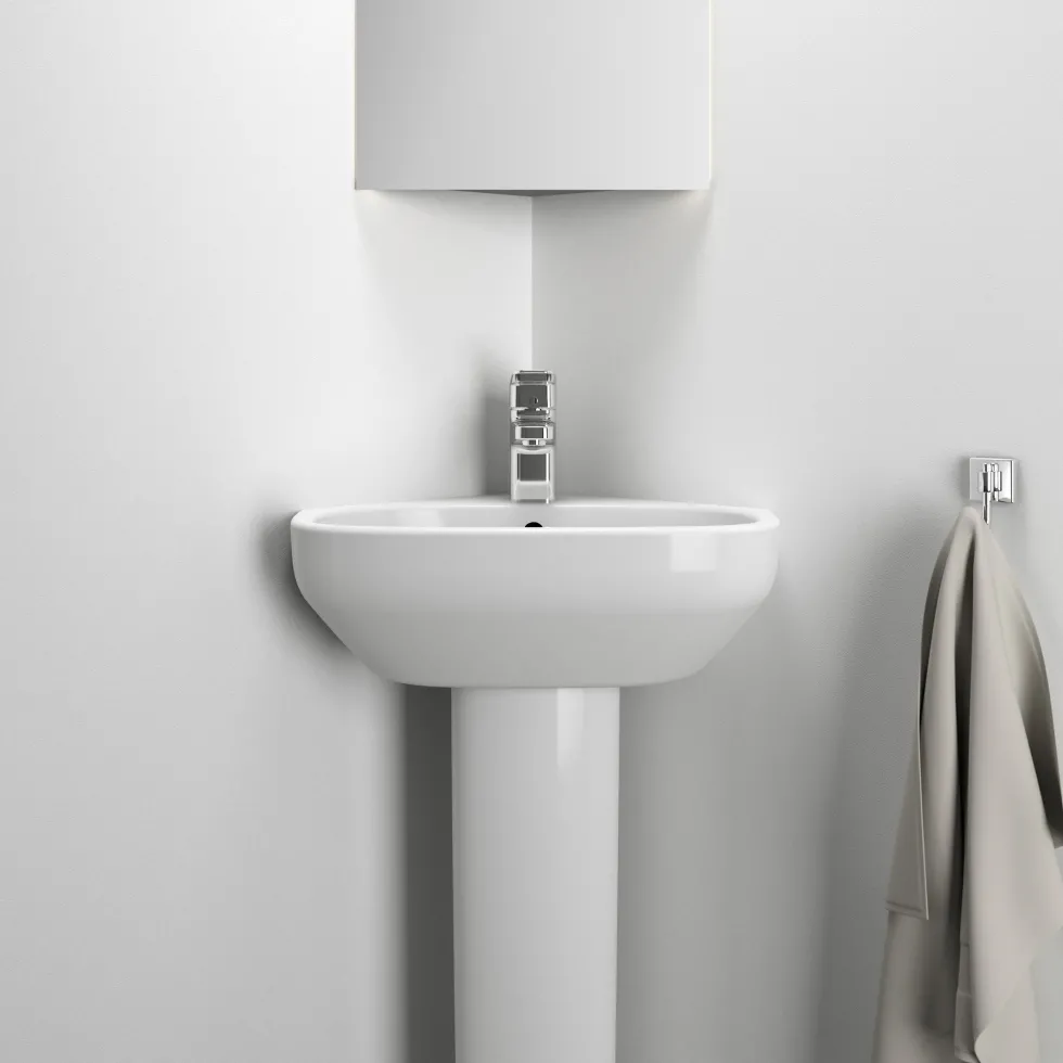 Ideal Standard i.life A Corner 450mm Cloakroom Basin & Full Pedestal