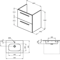 Ideal Standard i.life A 640mm Wall Mounted 2 Drawer Vanity Unit & Basin