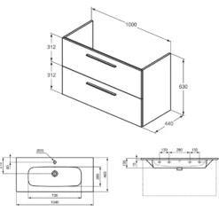 Ideal Standard i.life A 1040mm Wall Mounted 2 Drawer Vanity Unit & Basin