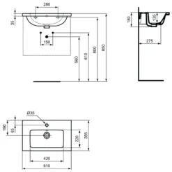 Ideal Standard i.Life S Compact Wall Mounted Basin & Fixing Kit