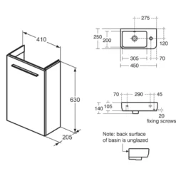 Ideal Standard i.life S 450mm Cloakroom Wall Mounted 1 Door Vanity Unit & Basin