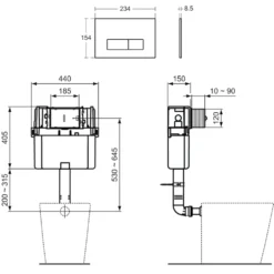 Ideal Standard ProSys WRAS Approved 150mm Depth Concealed Cistern & Chrome Dual Flush Plate