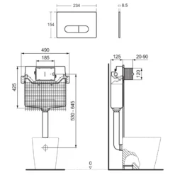 Ideal Standard ProSys WRAS Approved 125mm Depth Concealed Cistern & Chrome Dual Flush Plate