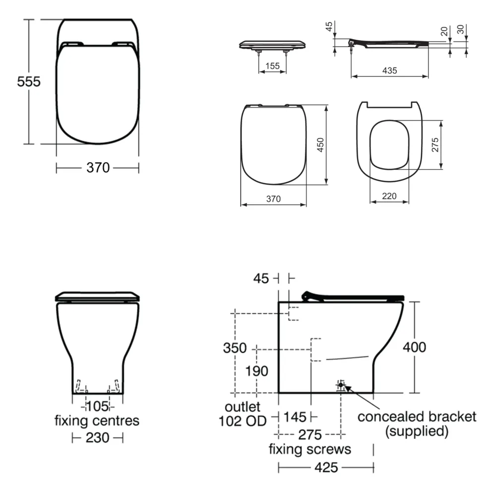 Ideal Standard Tesi Back to Wall Toilet with Aquablade® Flush Technology & Soft Close Seat