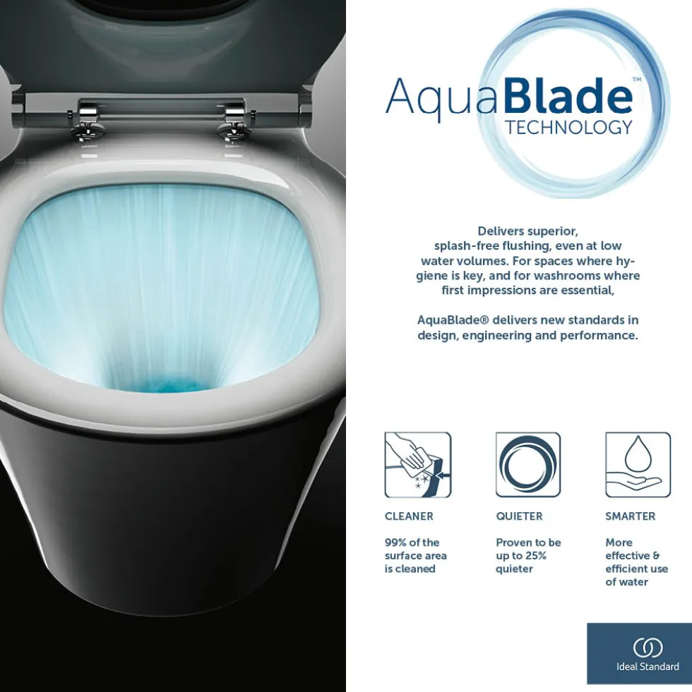 Ideal Standard Tesi Close Coupled Fully Back to Wall Toilet with Aquablade® Flush Technology & Soft Close Seat