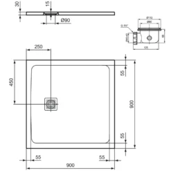 Ideal Standard Ultra Flat S+ Concrete Grey Square Anti-Slip Stone Resin Shower Tray - 2 Sizes