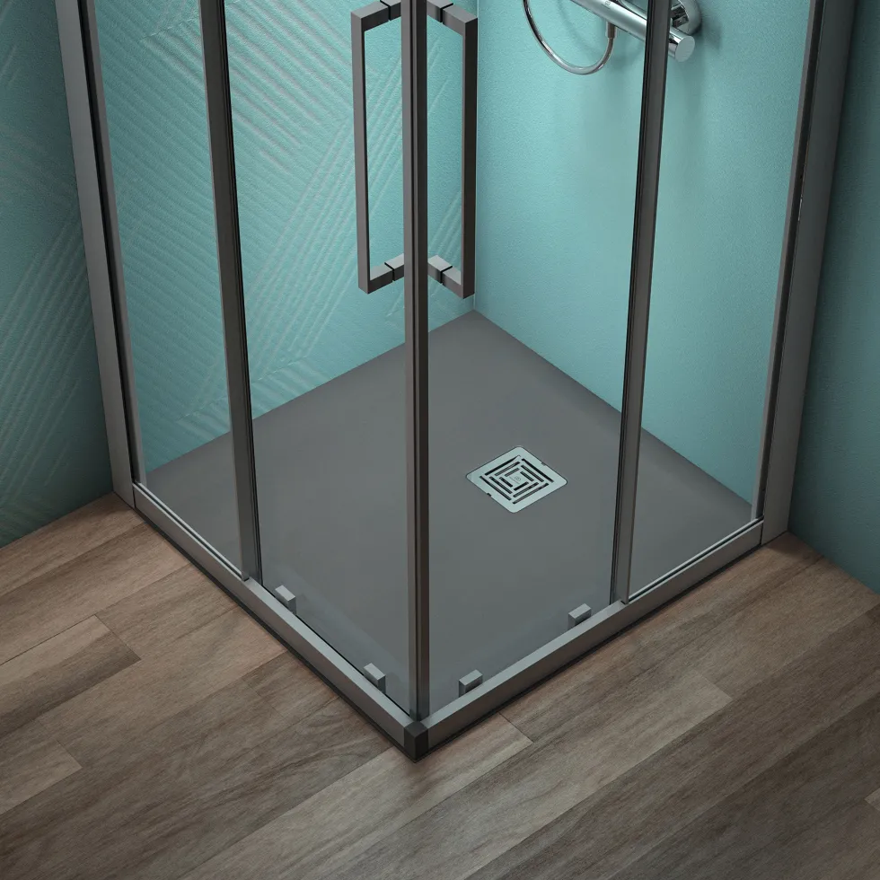 Ideal Standard Ultra Flat S+ Concrete Grey Square Anti-Slip Stone Resin Shower Tray - 2 Sizes