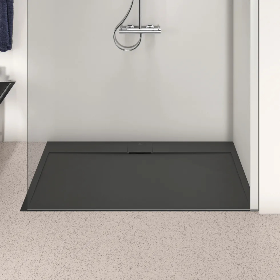 Ideal Standard Ultra Flat S i.life Jet Black Rectangular Anti-Slip Stone Resin Shower Tray - 5 Sizes