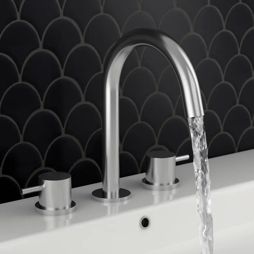 Inox Brushed Stainless Steel 3 Hole Deck Mounted Basin Mixer