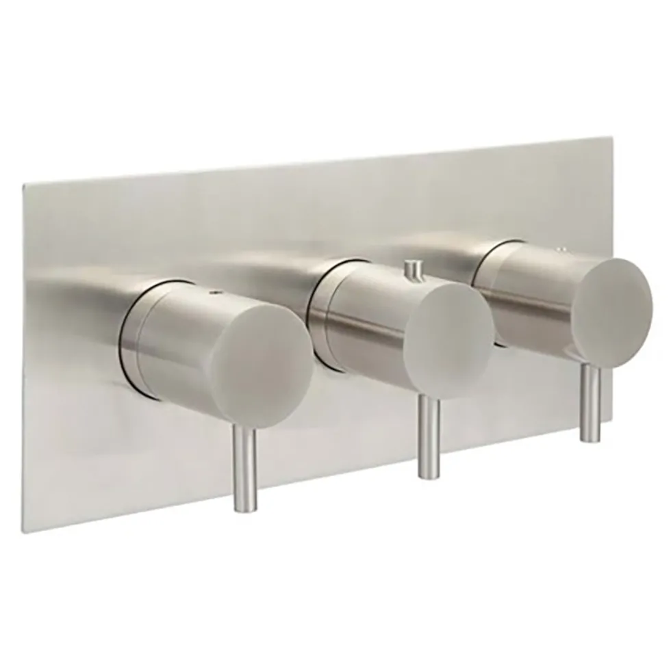 Inox Brushed Stainless Steel 3 Outlet Concealed Thermostatic Shower Valve - Horizontal