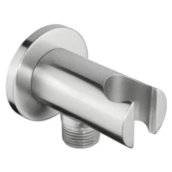 Inox Brushed Stainless Steel Round Shower Outlet Elbow with Handset Holder