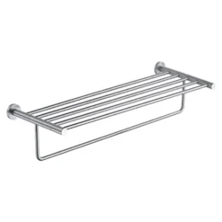 Inox Brushed Stainless Steel Wall Mounted Towel Shelf with Rail - 625mm