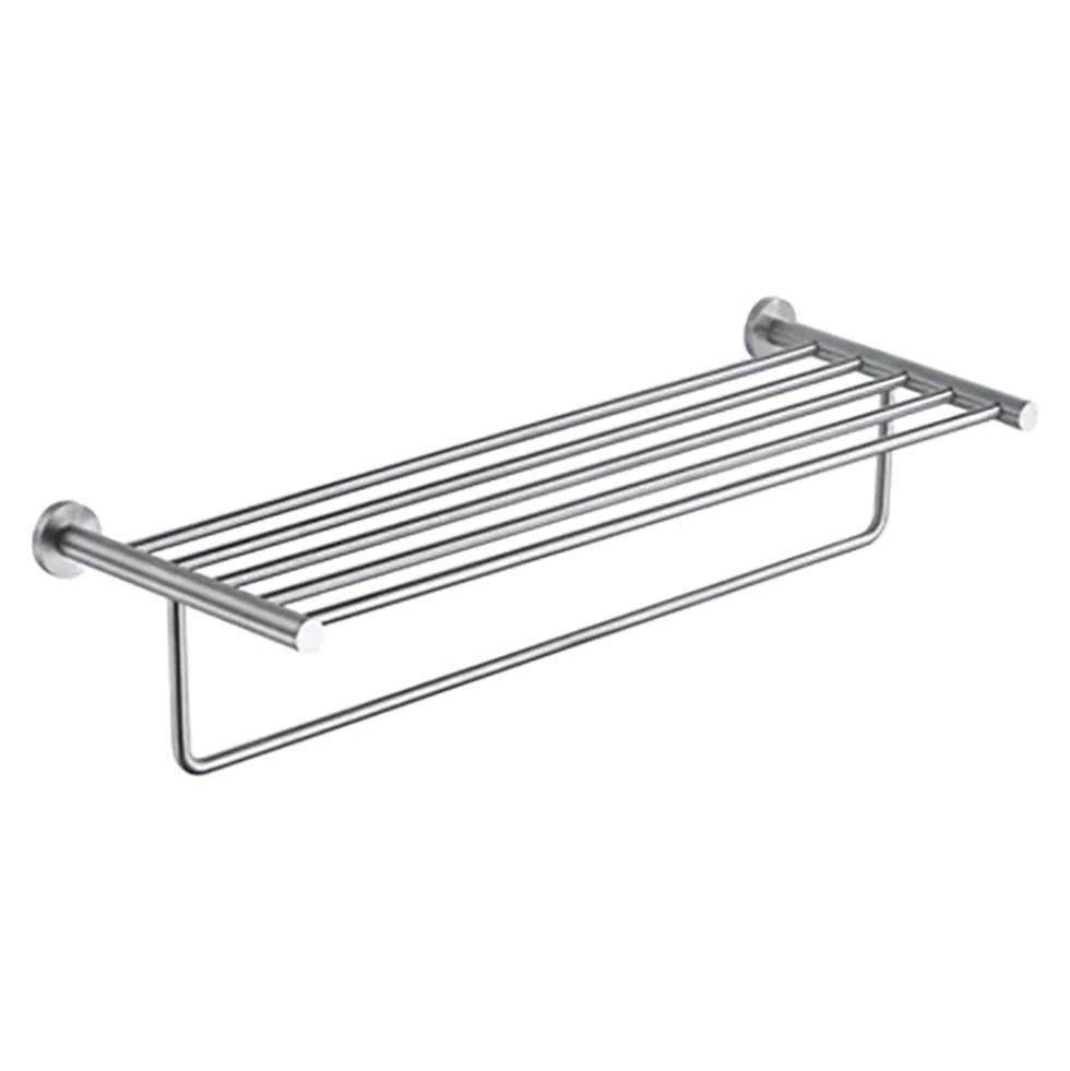 Inox Brushed Stainless Steel Wall Mounted Towel Shelf with Rail - 625mm