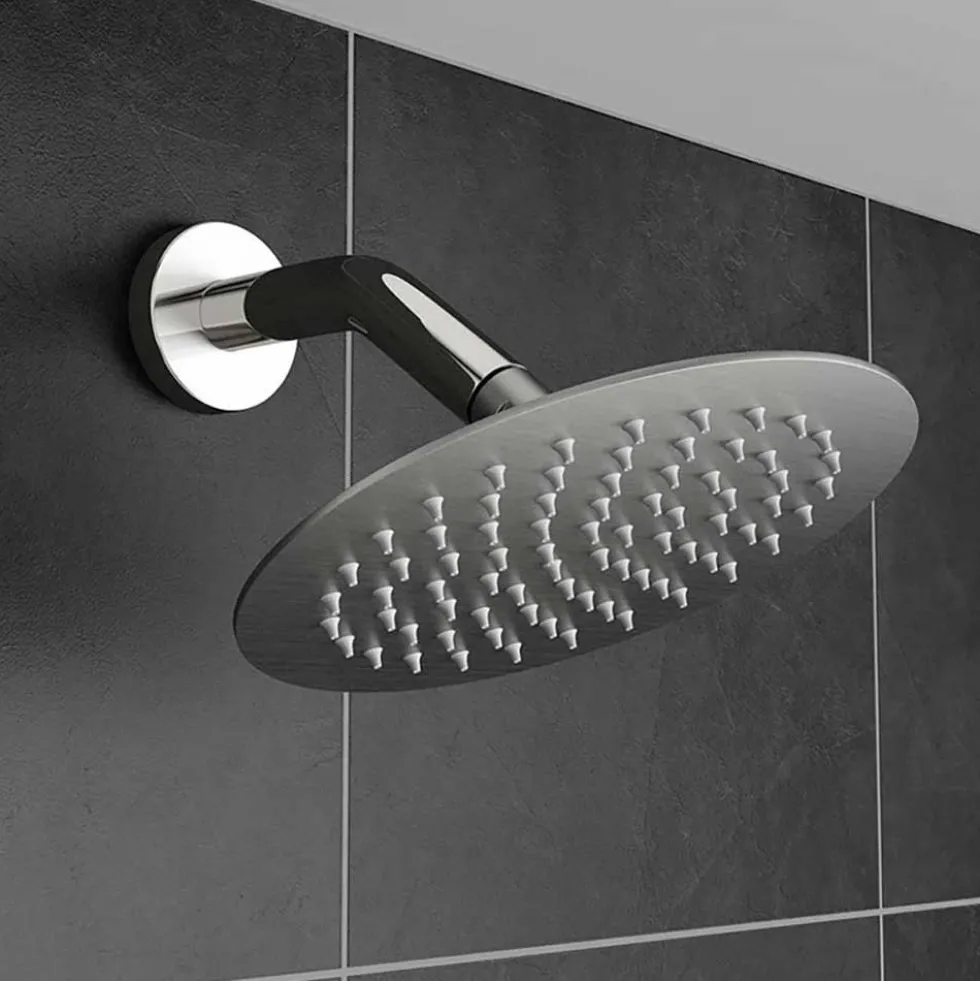 Inox Glide Extra Slim Brushed Stainless Steel Fixed Shower Head - 300mm