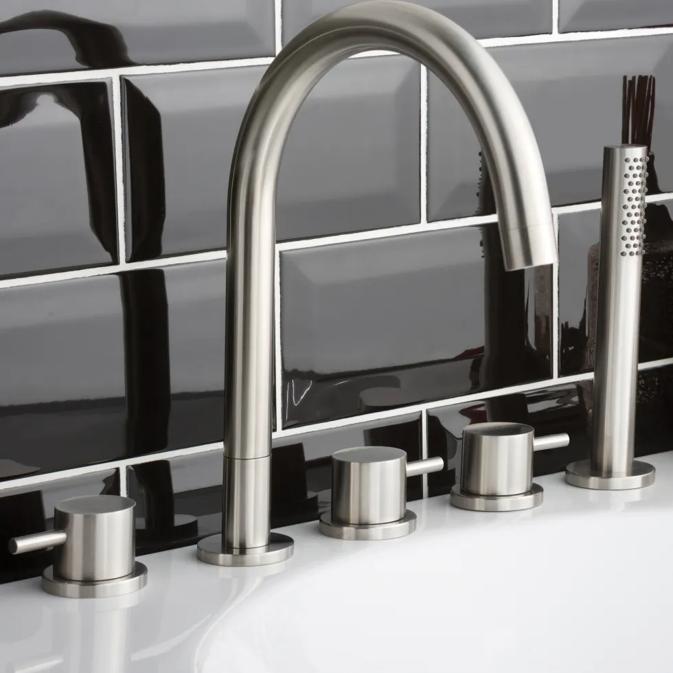 Inox 5 Hole Deck Mounted Stainless Steel Bath Shower Mixer with Pull Out Handset