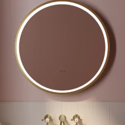 Isla LED Illuminated Round Brushed Brass Framed Mirror with Demister Pad & Colour Change LEDs - 600mm