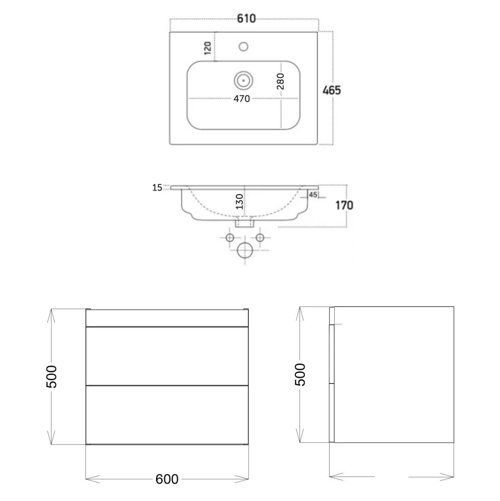 Isla 600mm Wall Hung Vanity Unit & Basin