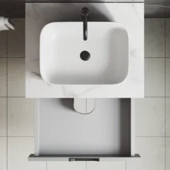 Isla 600mm Wall Hung Vanity Unit & Marble Sintered Stone Countertop
