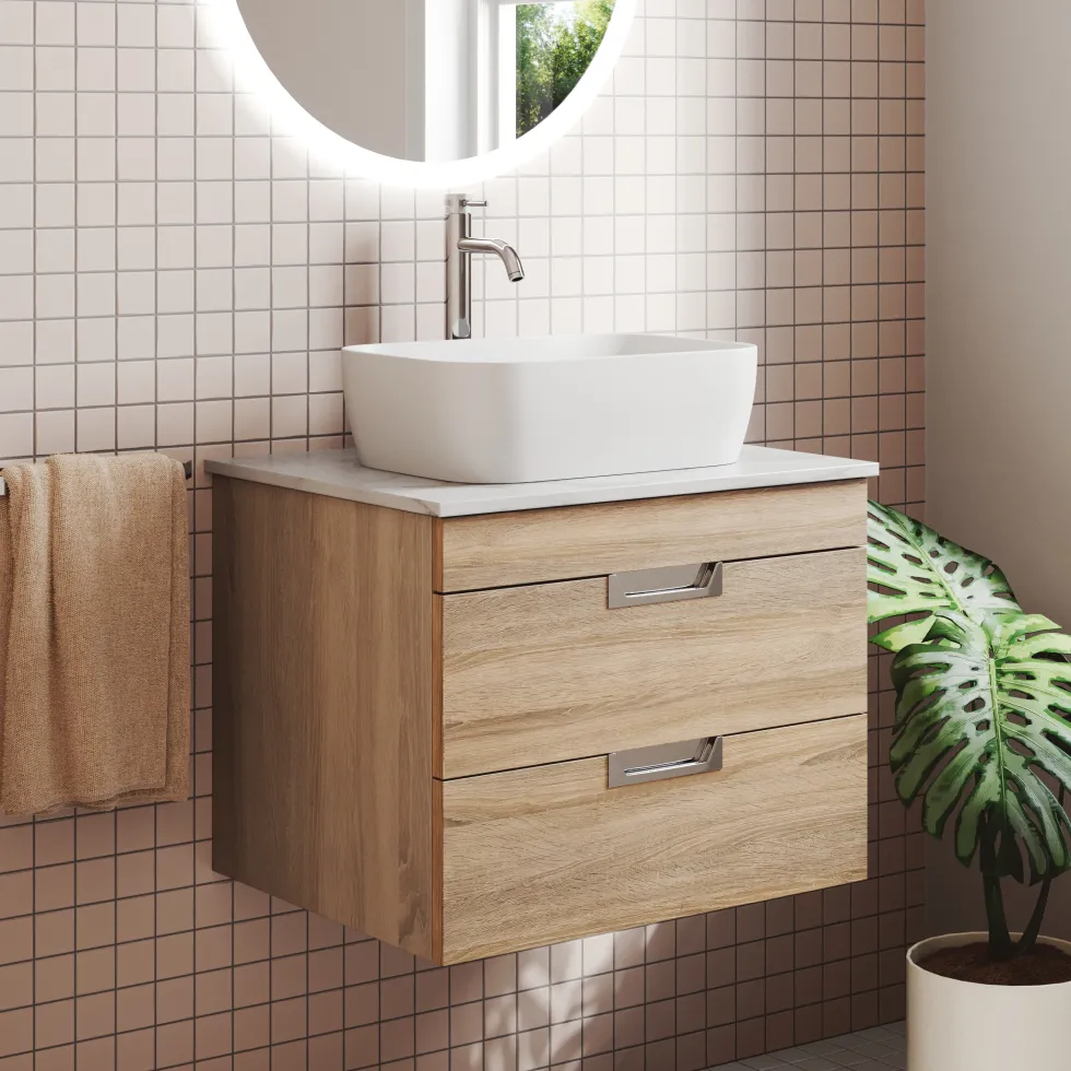 Isla 600mm Wall Hung Vanity Unit & Marble Sintered Stone Countertop