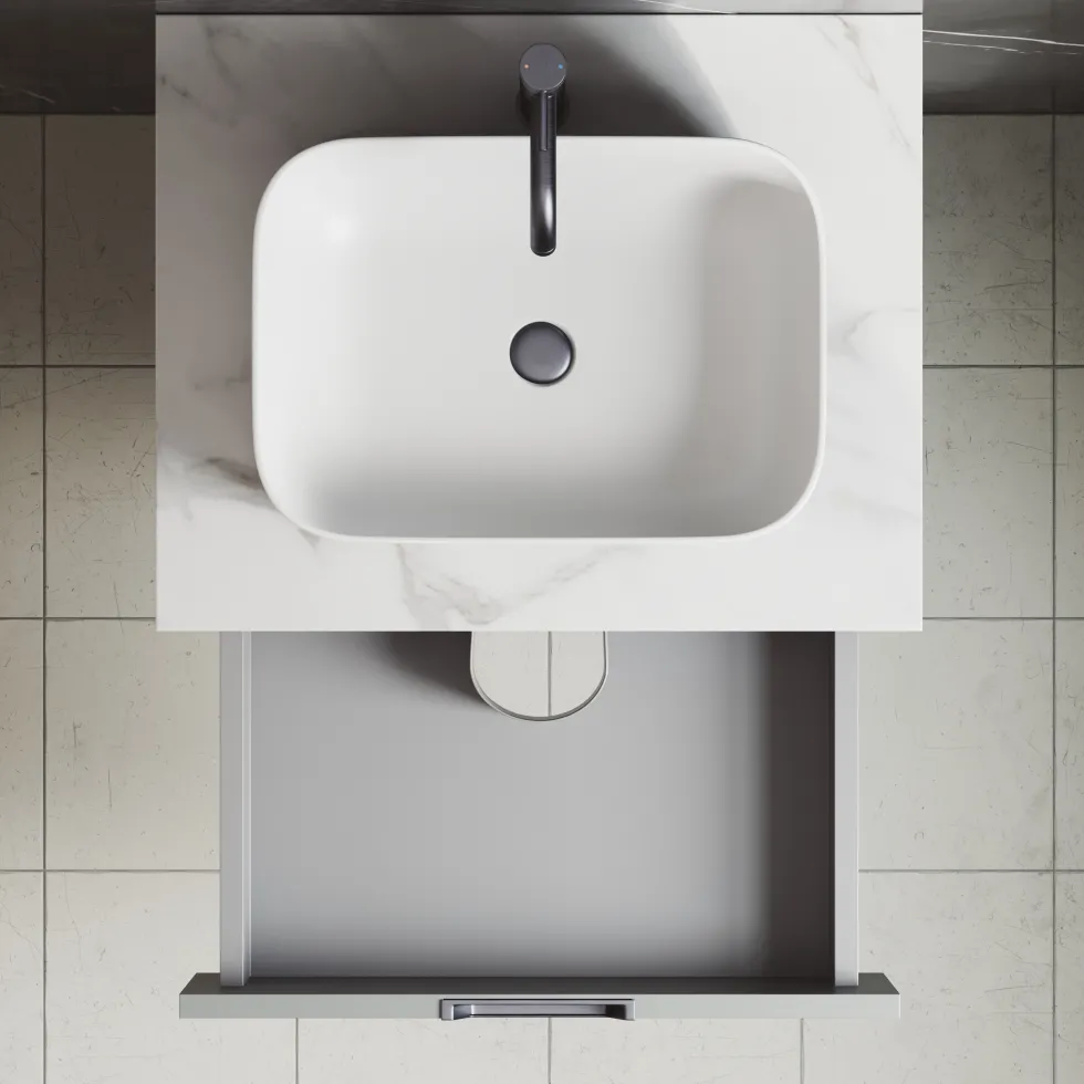 Isla 600mm Wall Hung Vanity Unit & Marble Sintered Stone Countertop