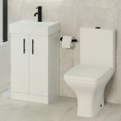 Jack Compact Rimless Toilet & Vanity Unit Bathroom Suite with Matt Black Handles