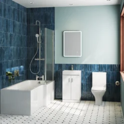 Jack Complete Bathroom Suite with 1700mm L Shaped Shower Bath & Rimless Toilet