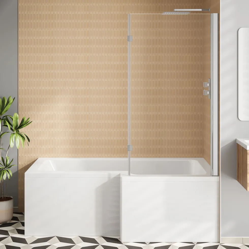 Jack Complete Bathroom Suite with 1700mm L Shaped Shower Bath & Rimless Toilet