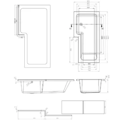Jack Complete Bathroom Suite with 1700mm L Shaped Shower Bath & Rimless Toilet