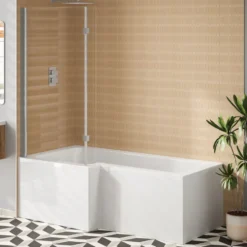 Jack Complete Bathroom Suite with 1700mm L Shaped Shower Bath & Rimless Toilet