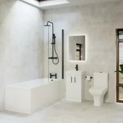 Jack Complete Matt Black Bathroom Suite with Shower Bath & Rimless Toilet