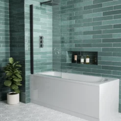 Jack Complete Matt Black Bathroom Suite with Shower Bath & Rimless Toilet