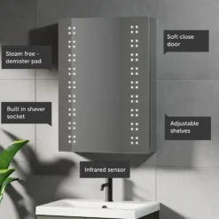 Jack LED Mirrored Cabinet with Demister Pad & Shaver Socket - 500 x 700mm