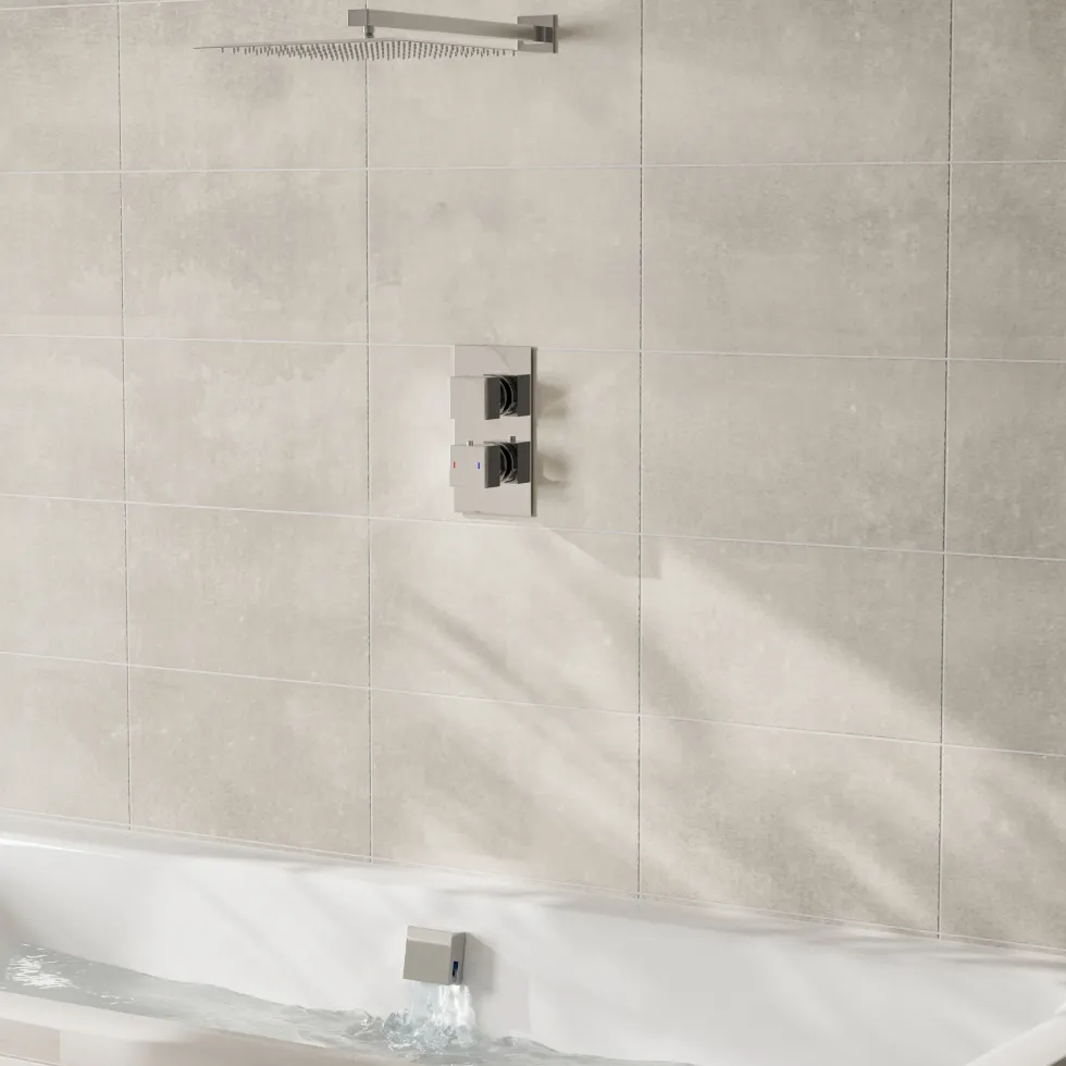 Jake Concealed Shower Valve, Fixed Shower Head & Overflow Bath Filler