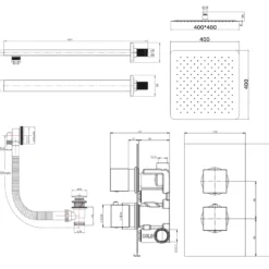 Jake Concealed Shower Valve, Fixed Shower Head & Overflow Bath Filler