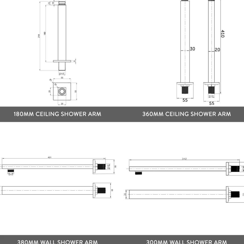 Jake Concealed Shower Valve, Fixed Shower Head & Overflow Bath Filler