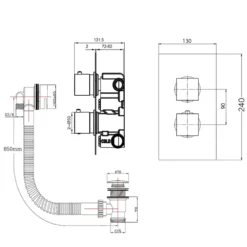 Jake Concealed Shower Valve, Fixed Shower Head & Overflow Bath Filler