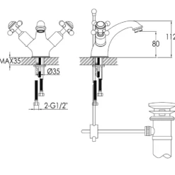 JTP Grosvenor Cross Basin Mixer Tap With Pop-Up Waste