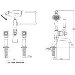 JTP Grosvenor Cross Deck Mounted Bath Shower Mixer With Kit