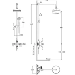 JTP Grosvenor Cross Exposed Dual Outlet Rigid Riser Thermostatic Shower Set